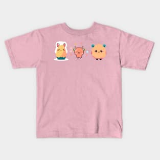 a cute and whimsical t-shirt design featuring adorable characters or creatures, pastel colors and playful illustrations to make it charming and endearing Kids T-Shirt